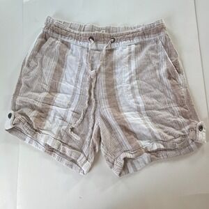 Per se Striped Linen Blend Shorts Womens M Neutral Drawstring Coastal Minimalist